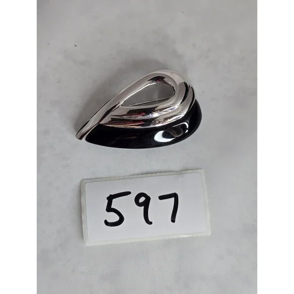 Napier Silver Tone Black Enamel Teardrop Modernist Brooch Sleek Minimalist #597 - Picture 8 of 8